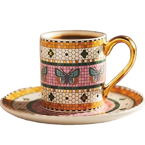 ชุดแก้วเซรามิกลายผึ้งนอร์ดิกวาดลายด้วยมืออย่างประณีต พร้อมหูจับสีทอง สำหรับตกแต่งบ้าน ดื่มชา กาแฟ งานเลี้ยง และใช้ในชีวิตประจำวัน - Product Image 3