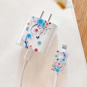 Capa con fiore di Smiley blu per <span class=keywords><strong>Apple</strong></span> <span class=keywords><strong>Iphone</strong></span> 18/20W testa di ricarica rapida cavo Usb linea Bite Winder custodia di protezione del cavo - Product Image 2