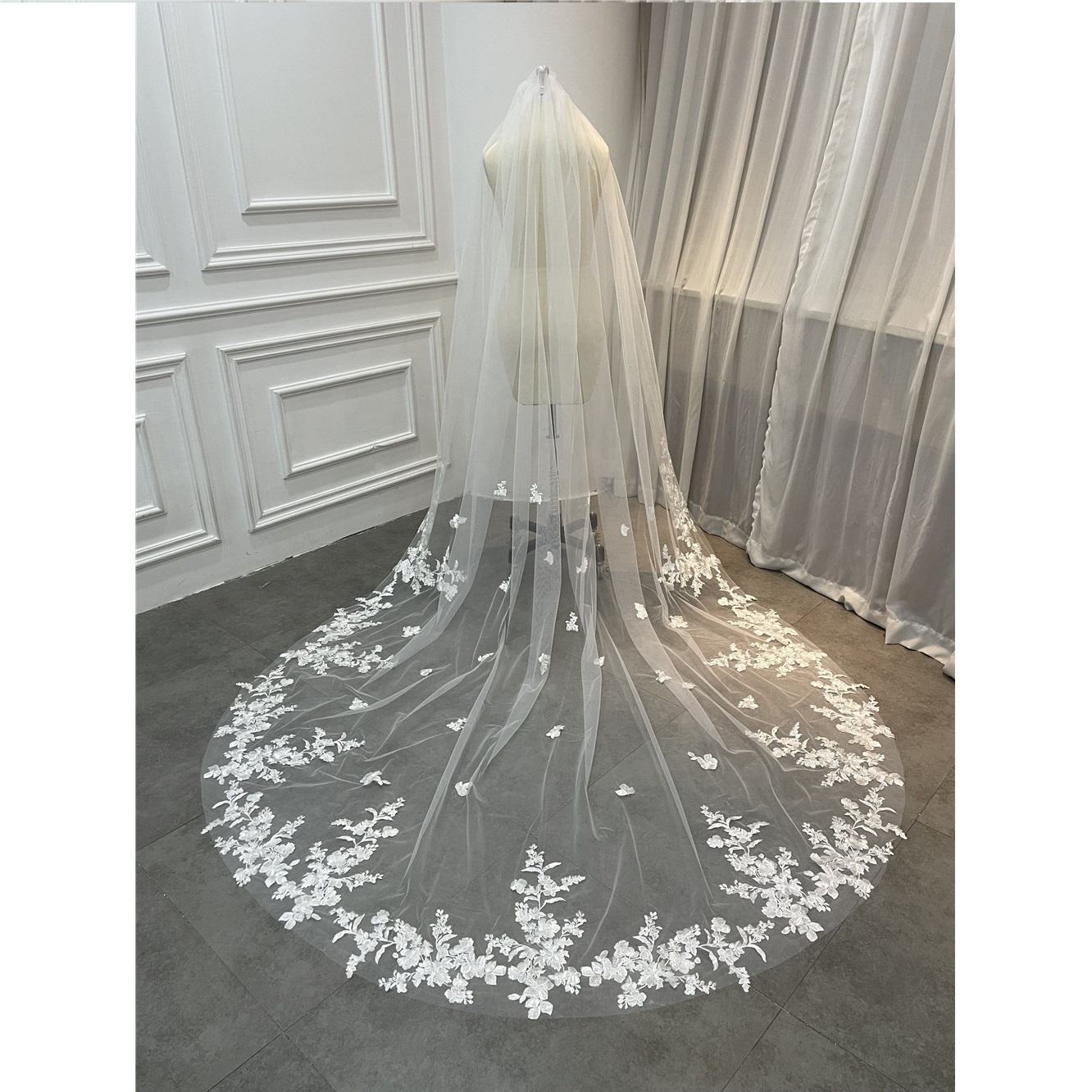 Long Veil YHTNZN White/Ivory Wedding Veil Long Comb Lace
