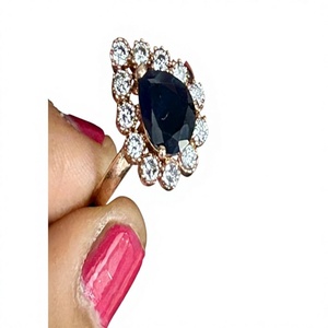 Women's Pear Zircon Traditional <b>Cocktail</b> <b>Ring</b> Rose <b>Gold</b> Plated Prong Setting Glam Party Jewelry September Birthstone - Product Image 2