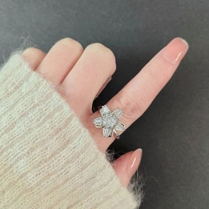 Rotating Five Pointed Star <b>Adjustable</b> <b>Rings</b> Claw Setting Geometric Cubic Zirconia Copper White Gold Plated Anti Stress Jewelry - Product Image 2