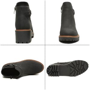 <strong>Women's</strong> <strong>Ankle</strong> <strong>Boots</strong> Round Toe Elegant Leather Chunky <strong>Low</strong> <strong>Heel</strong> Non Short <strong>Boot</strong> Fall Winter Bootie <strong>With</strong> Side Zip - Product Image 4