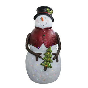 Snowman Holding Christmas <b>Tree</b> with LED <b>Lights</b> - Product Image 1