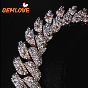 Wholesale Custom 14K Rose Gold Plated <b>Iced</b> <b>Out</b> Cuban Link <b>Chain</b> Necklace Hip Hop Jewelry - Product Image 3