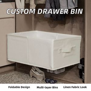 Boîte de rangement en tissu de lin personnalisée avec poignée, organiseur de tiroir pour vêtements, sous-vêtements, chaussettes, pour placard, bureau - Product Image 6