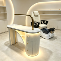 Bureau de manucure moderne avec éclairage LED intégré, 3 tiroirs de rangement, poste de travail pour salon de beauté et institut de manucure