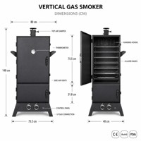 Fumoir à gaz vertical à double brûleur avec allumage par impulsions, 6 niveaux de grilles, amortisseur réglable, barbecue d'extérieur