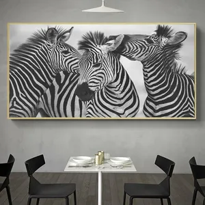 ภาพม้าลาย3สีดำและสีขาวศิลปะติดผนังแบบนอร์ดิกโปสเตอร์สัตว์น่ารักภาพวาดม้าลายภาพพิมพ์บนผ้าใบ