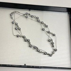 Collar de perlas grises plateadas con diseño de estrella, collar largo de cuentas, diseño exclusivo, cadena para suéter, cadena para clavícula de mujer, accesorio. - Product Image 4