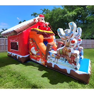 Château gonflable de Noë<span class=keywords><strong>l</strong></span>, château gonflable à thème de Noë<span class=keywords><strong>l</strong></span>, combo toboggan et trampoline pour fête avec motif Bonhomme en pain d'épices - Product Image 2