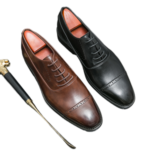 Zapatos de vestir Oxford de cuero PU para hombre, cómodos, con suela EVA, para oficina, carrera, con cordones, negros, marrones, casuales, para caminar, estilo urbano, para conducir - Product Image 1