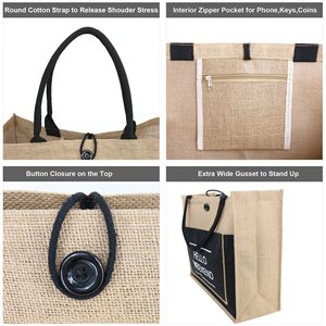 Fashion Customize Logo Large Capacity <strong>Jute</strong> <strong>Tote</strong> Shopping <strong>Bag</strong> for Wedding Gift <strong>Bag</strong> - Product Image 5