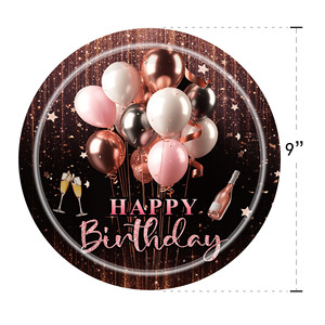 Happy Birthday Party Supplies Kit Paper <b>Plates</b> Cups Napkins Rose Gold Pink Theme <b>Disposable</b> Tableware Set - Product Image 3