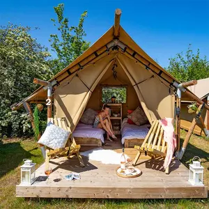 आउटडोर विला बड़ा परिवार लक्जरी सफारी ग्लैम्पिंग टेंट लकड़ी के पोल होटल सफारी तम्बू