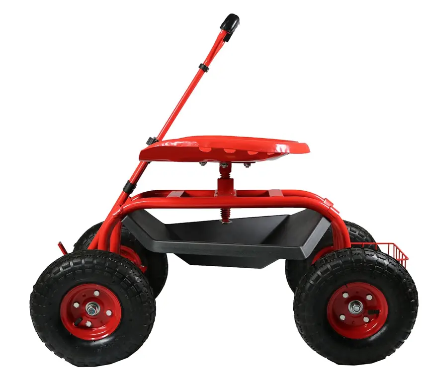 Scooter à roulettes réglable avec poignée de direction extensible Chariot de jardinage Chariot à outils de jardinage 360 Siège de travail pivotant