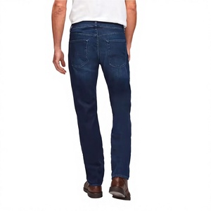 Jean en denim délavé bleu foncé imperméable pour homme, coupe droite, décontracté, tissé, printemps-été, conception personnalisée, service OEM - Product Image 4