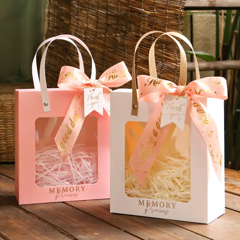 Роскошная розовая бумажная сумка-бант с офсетной печатью на заказ из переработанного материала подарочная упаковка для покупок