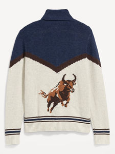 Cardigan da Uomo con Collo a Scialle e Zip, Motivo Toro Occidentale, <span class=keywords><strong>Maglia</strong></span> Calda Invernale - Product Image 2