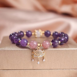 Pulseira de Contas Roxas Artesanal Vintage Simples Estilo Ins para Mulheres, Pulseira de Ametista com Charme, Pulseira Amuleto da Sorte - Product Image 2