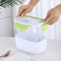 Boîte à bento électrique 110V/220V en gros, chauffante et portable pour l'extérieur, anti-fuite, 1L, avec pot intérieur en plastique et acier inoxydable 2-en-1