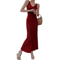 Robe longue d'été en maille à col en V, avec dentelle crochetée, style licou, coupe trapèze, design sexy, audacieuse et chic, taille haute, idéale pour les vacances