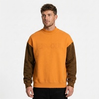 Sweat-shirt en molleton 100 % coton épais de qualité supérieure, teint en pièce, effet vintage, pour homme, col rond, avec détails usés