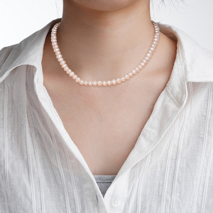 Collar clásico de perlas de agua dulce de plata 925 para mujer, cadenas de cuentas con forma de patata de lujo ligero con joyería de perlas rosas naturales - Product Image 2