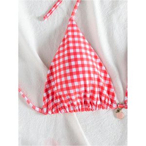 Conjunto de bikini de 2 piezas a cuadros para mujer FOXA, traje de baño triangular con cuello halter, bikini elástico de cintura alta para ropa de playa - Product Image 4
