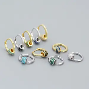 Designer zirconia beads rotate hoop luxury huggie earrings S925 sterling silver anxiety release ear jewelry for fashion women