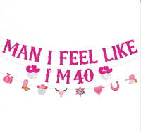 Pesta Ulang Tahun Cowgirl ke-40 Spanduk Pink Panas dengan Tulisan 'Man I Feel Like I Am 40' Spanduk Disko Cowgirl untuk Perlengkapan Pesta Ulang Tahun Cowgirl