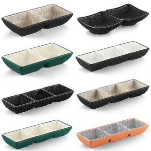Japanese Style Ceramic Condiment <b>Dish</b> Rectangular <b>Stoneware</b> Double Triple Compartment Dishwasher Safe For Hotel Party Use - Product Image 1