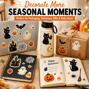 Pegatinas de vinilo troqueladas personalizadas OEM para Halloween, impermeables, con diseños de Jack O' Lantern, fantasma y gato negro, para <span class=keywords><strong>coche</strong></span>, portátil, botella de agua y decoración de fiestas. - Product Image 5