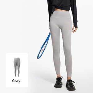 High Waist Full Length Seamless Quick Dry Spandex/Polyester <b>Yoga</b> Leggings Women Solid Color Stretchy Zipper Fly Logo Waistband - Product Image 6