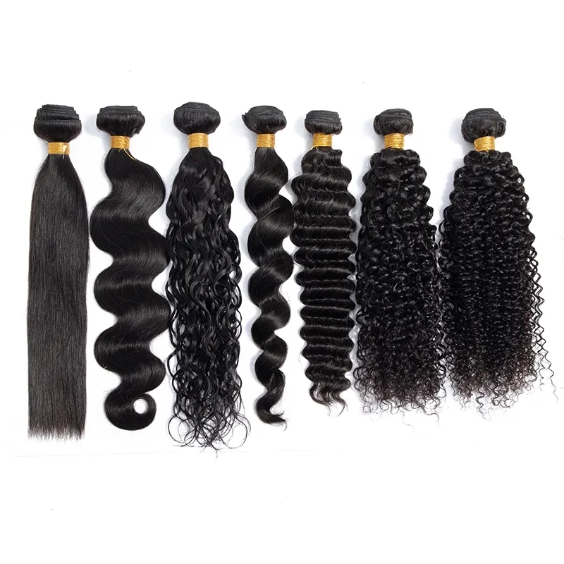 Existencias de mechones de pelo rizado de precio bajo trama de cabello humano de buena calidad cabello brasileño virgen natural de Malasia