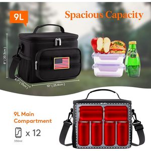 Lifewit 9L borsa da pranzo isolata per uomo stile tattico 12Can nero pratico e resistente