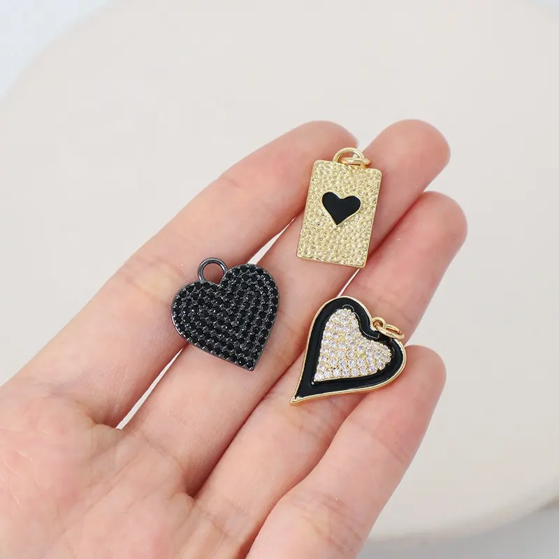 Colgante personalizado con forma de corazón para mujer, accesorios de Micro pavé de CZ chapado en oro, corazón esmaltado para fabricación de joyería