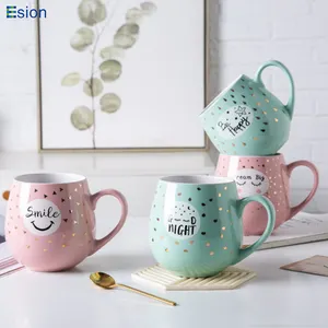 Wholesale creative pink 22oz printed mugs promotional ceramic mug coffee cup valentine mug with decals logo