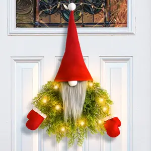 Corona de Navidad de alta calidad huaqi WH11 muñeco de Gnomo brillante puerta colgante CORONA DE Navidad de anciano sin rostro para vestidor de fiesta