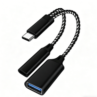 Adaptateur répartiteur USB-C OTG avec câble tressé à charge rapide PD pour téléphones mobiles, tablettes, ordinateurs portables et ordinateurs