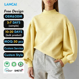 OEM ODM Logo brodé de haute qualité Sweats à capuche d'hiver à manches lanternes 100 % coton pour femmes - Product Image 1