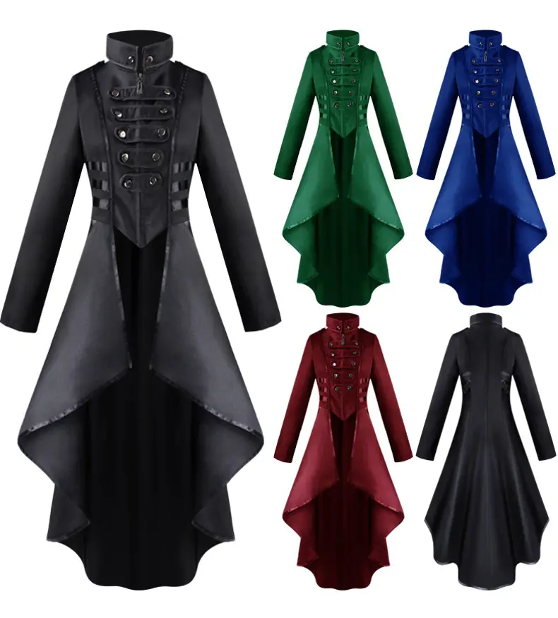 Ecowalson Gothic Tailcoat Halloween Costumes for Women Medieval Irregular Hem Steampunk Corset Victorian Tailcoat Jacket