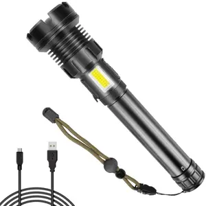 New Design Wholesale Zoomable 3000lumen Most Powerful P90 LED COB LED USB Rechargeable Flashlight Torch With Power Bank