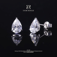 Boucles d'oreilles clous unisexes en moissanite de style Hepburn, taille poire, sertissage griffe d'aigle, disponibles en 0,5/1,5/2 carats, en argent sterling S925