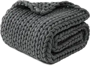 Luxo Super Grosso Quente Cozy Sem Derramamento Trançado Cabo De Malha Cobertor De Inverno Chunky Knitted Throw Cobertor Ponderado Pesado