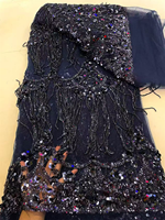 Tissu en dentelle à paillettes et perles dorées NI.AI, broderie de pierres et appliques en tulle pour robe de soirée africaine pour femmes