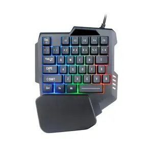 Teclado de jogo de membrana, popular, com uma mão, rgb, retroiluminação, 35 teclas, arco-íris, mini teclado de jogo para pc, celular, tablet KBL-035