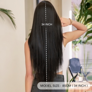 Nouvelle perruque longue et droite noire pour femmes, perruque synthétique résistante à la chaleur avec <span class=keywords><strong>frange</strong></span>, idéale pour le quotidien et le cosplay, effet cheveux naturels. - Product Image 3