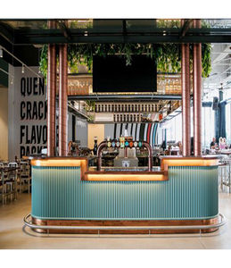 Bancone <span class=keywords><strong>Bar</strong></span> Angolare Piccolo in Pietra Artificiale su Misura, Ecologico, Moderno, per Casa, Hotel, Degustazione Vini, Finitura Lucida - Product Image 4