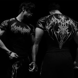 T-Shirt Sportiva da Uomo in Poliestere ad Alta Elasticità, Maglia a Compressione a Maniche Corte con Motivo Geometrico e Texture Muscolare - Product Image 1