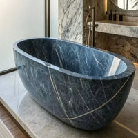Baignoire sur pied en marbre bleu faite à la main, moderne et écologique, pour hôtels et villas, prix usine